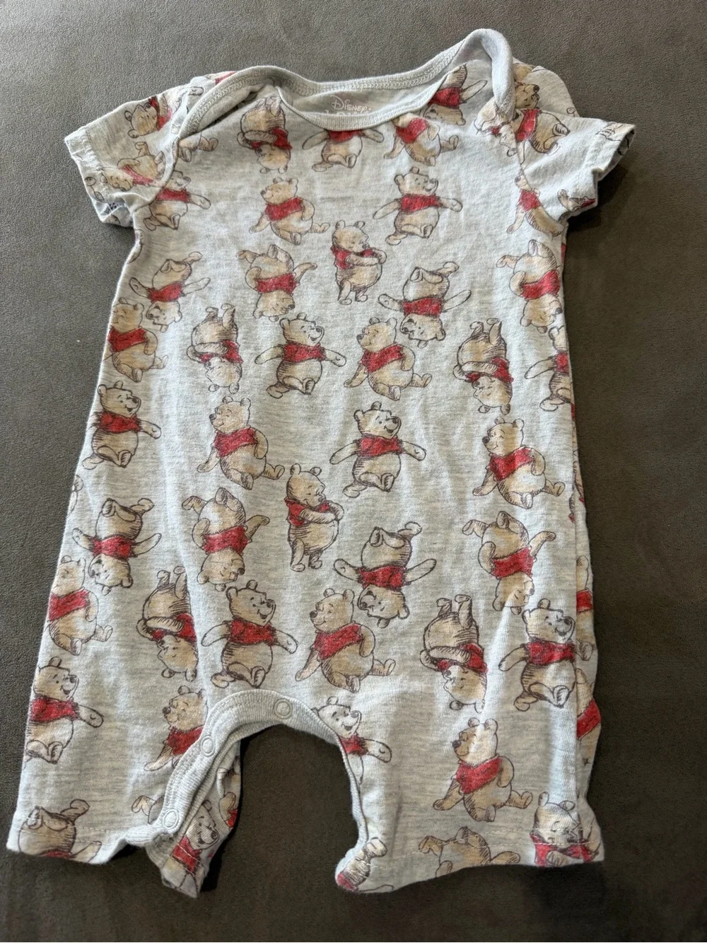 Disney Grey Winnie-the-Pooh Print Baby One-Piece Bodysuit with Red Accents